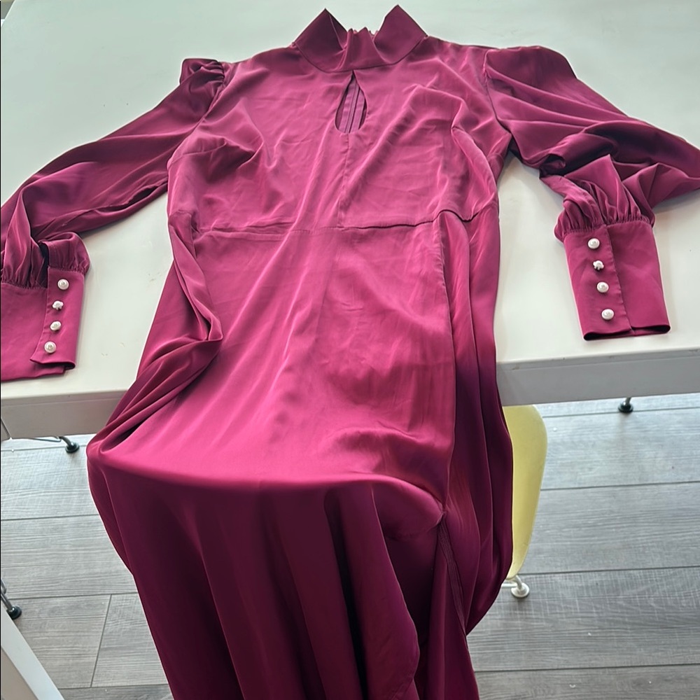 SHEIN Red Long Sleeve Gown with Mandarin Collar